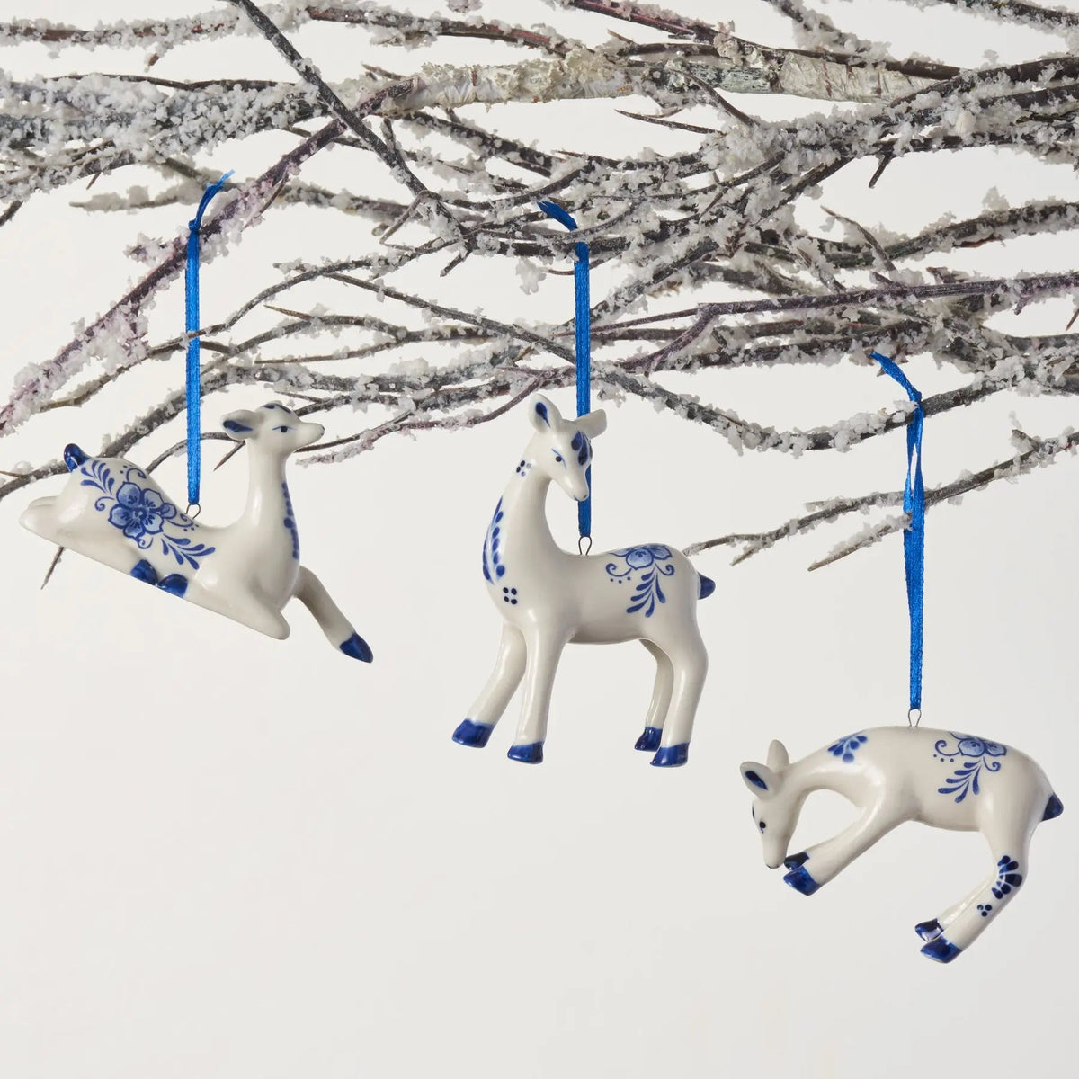 Yulemere Indigo Blue and White Delft Porcelain Deer Christmas Ornament overall view