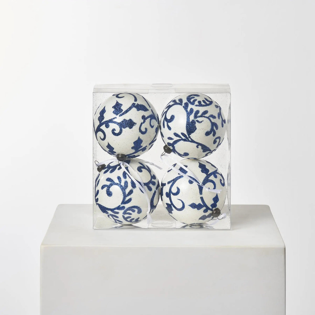 Yulemere Blue and White Delft Chinoiserie Glitter Christmas Ornament overall view