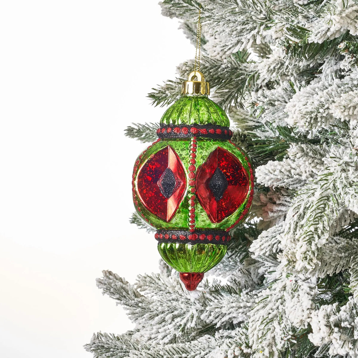 Yulemere Red Green and Black Reflector Lantern Large Christmas Ornament overall view
