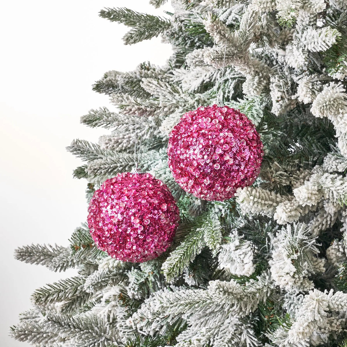 Yulemere Mixed Fuchsia Pink Beaded and Sequin Adorned Christmas Ornament overall view