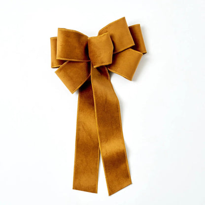 Yulemere Golden Brown Taffeta Wire Lined Hand Tied Drape Loop Bow overall view