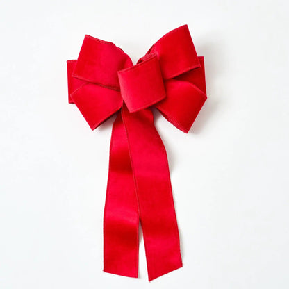 Yulemere Christmas Red Taffeta Wire Lined Hand Tied Drape Holiday Bow overall view