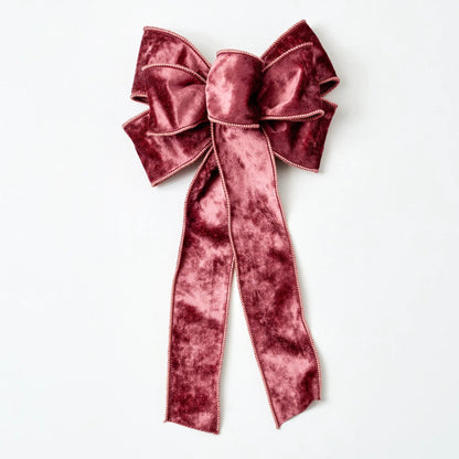 Yulemere Plum Raisin Velvet Wire Lined Hand Tied Drape Loop Bow overall view