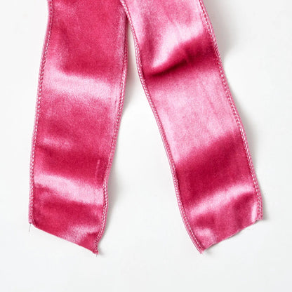 Yulemere Pretty Pink Velvet Wire Lined Hand Tied Drape Loop Bow detail view 2