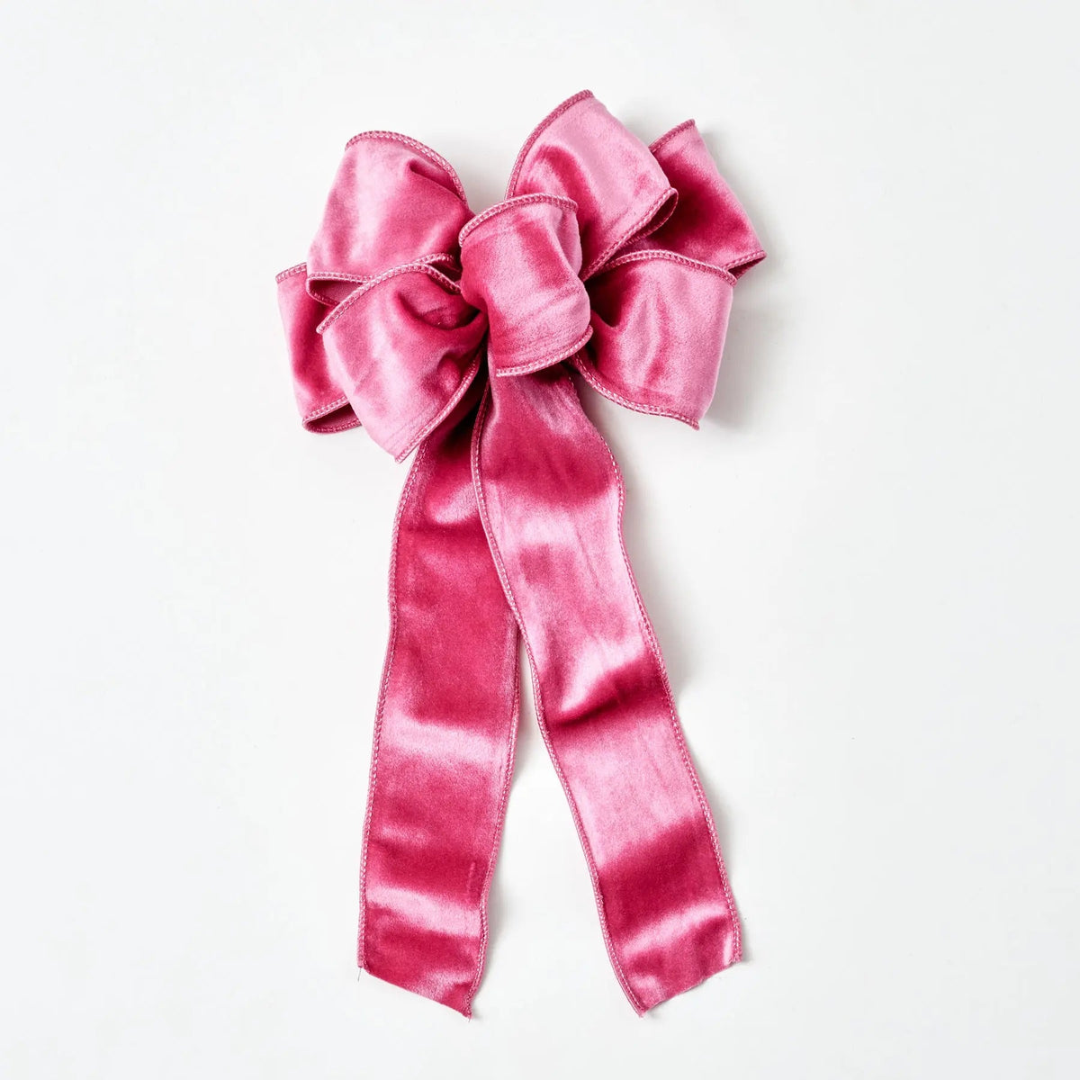 Yulemere Pretty Pink Velvet Wire Lined Hand Tied Drape Loop Bow overall view