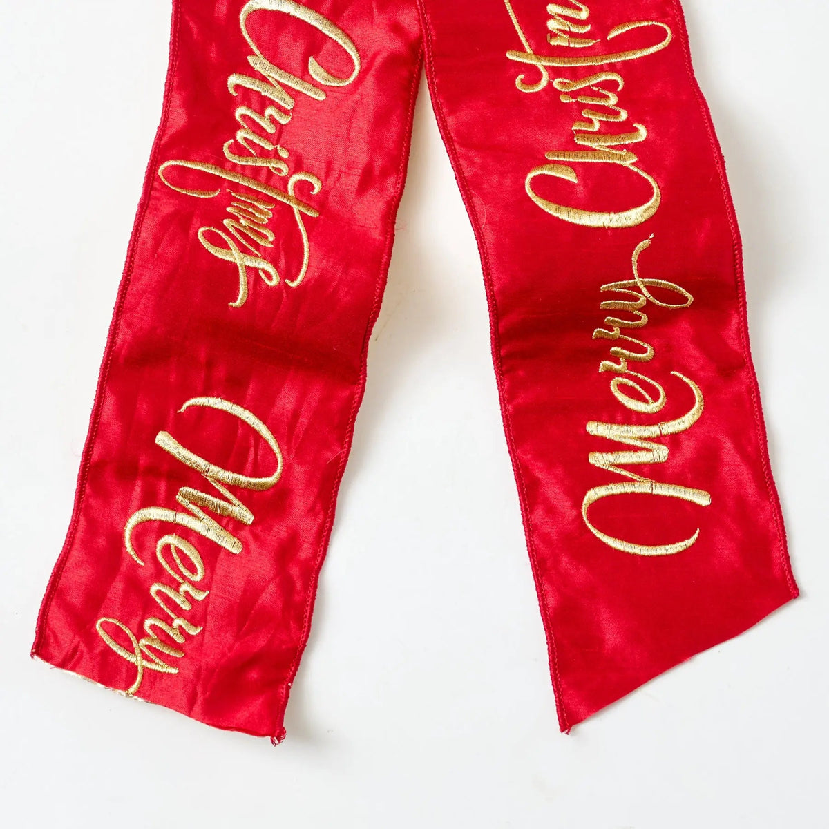Yulemere Extra Large Red and Gold Dupion Merry Christmas Loop Bow overall view