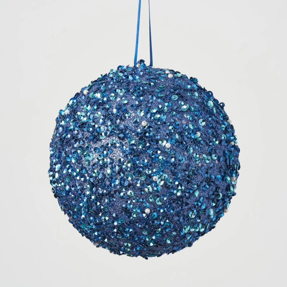 Yulemere Large Blue Beaded and Sequin Adorned Christmas Ornament overall view