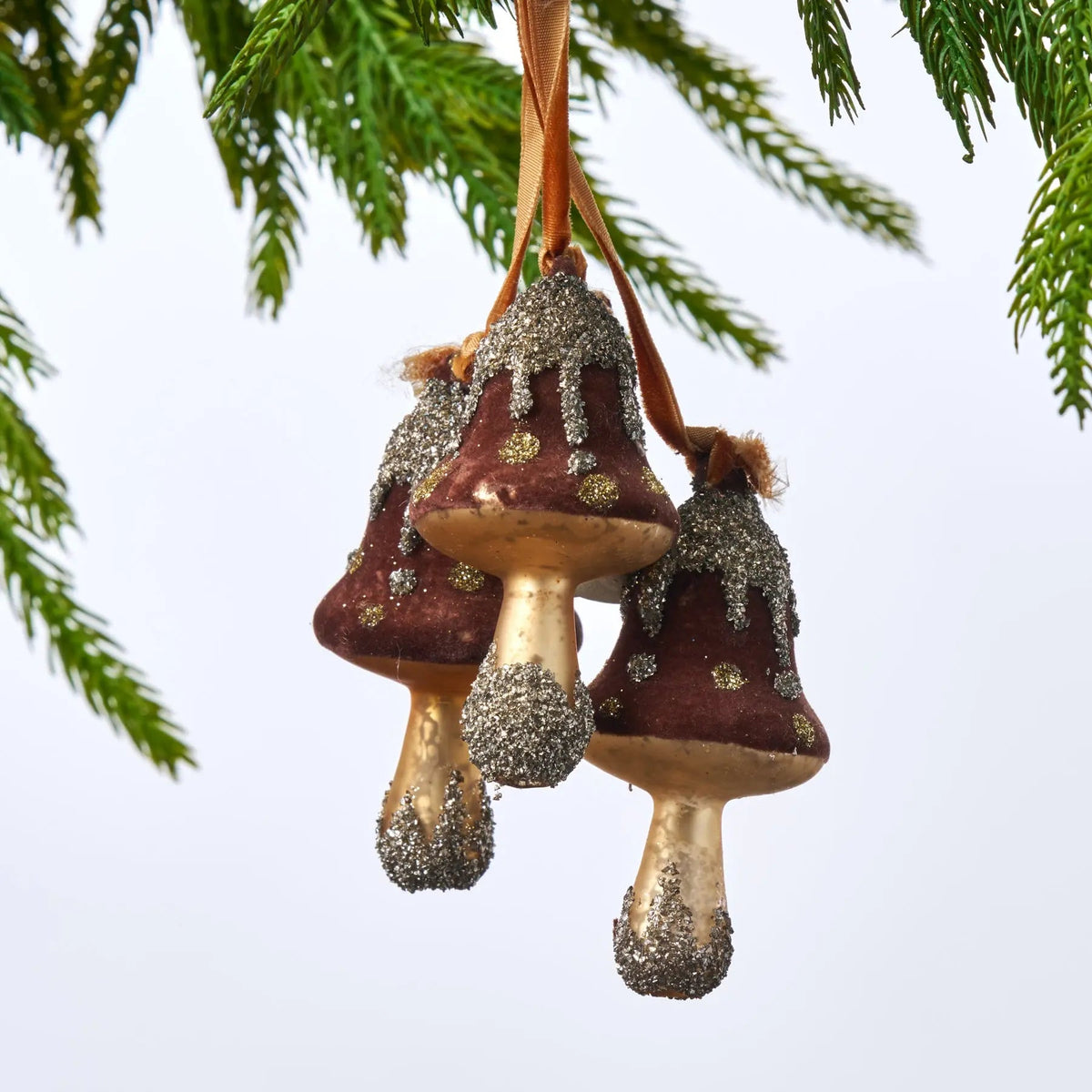 Yulemere Acorn Brown Glittered Triple Glass Hanging Christmas Ornament overall view