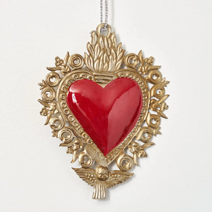 Yulemere Antique Gold and Red Enamel Burning Sacred Christmas Ornament detail view 2