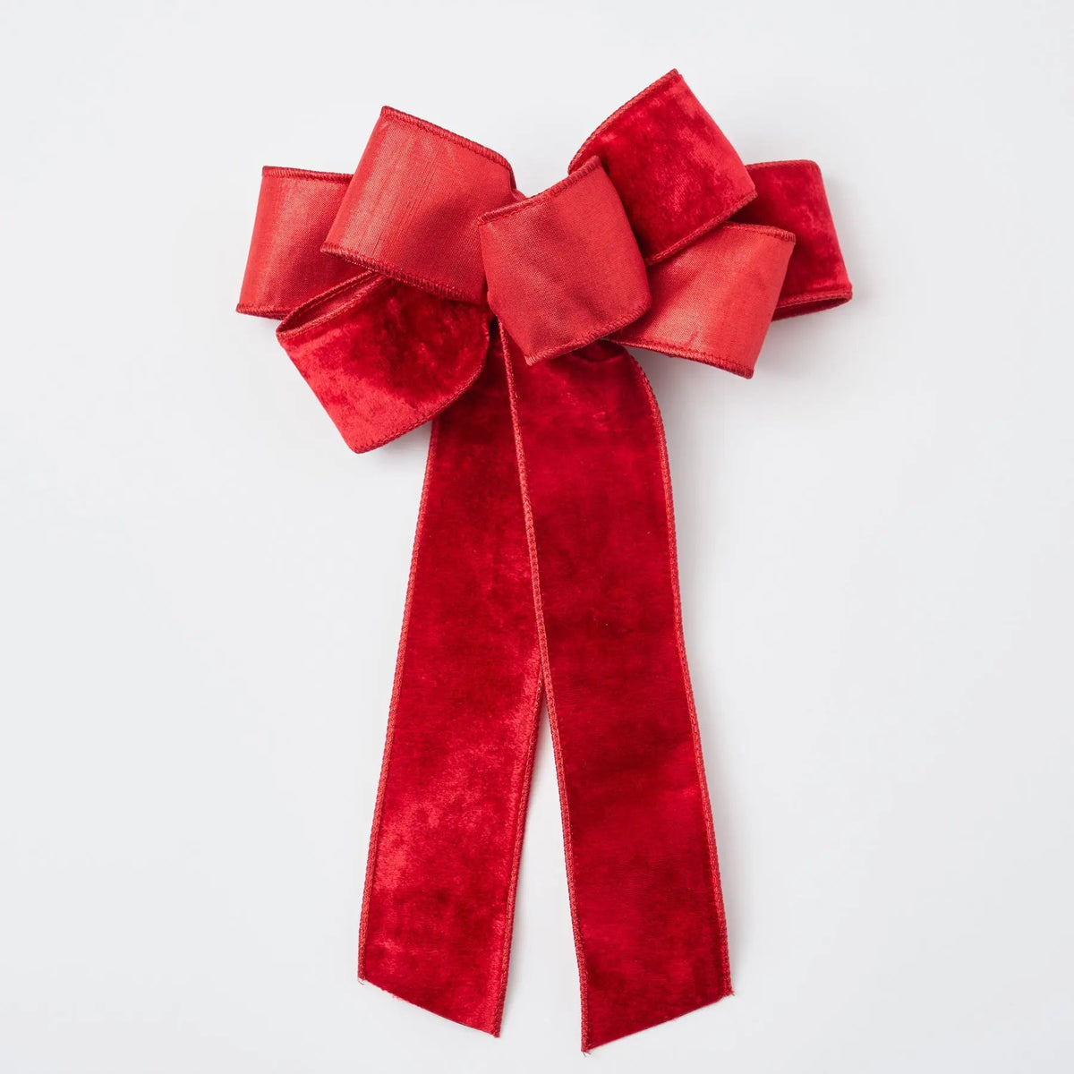 Yulemere Red Velvet Reversed with Metallic Backing Wire Holiday Bow overall view