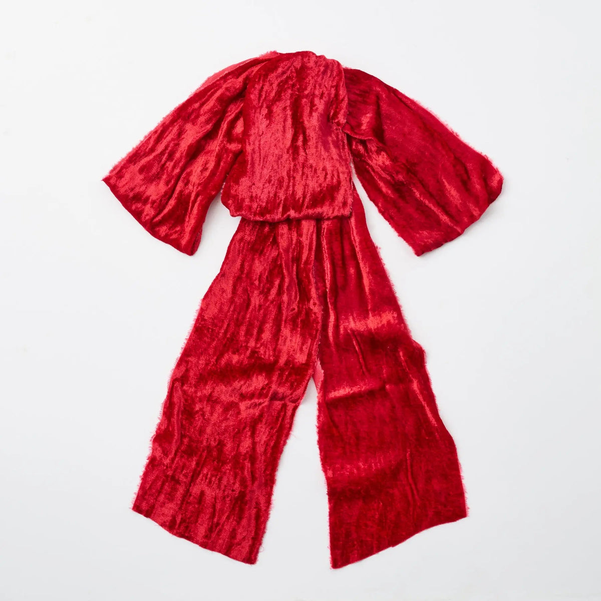 Yulemere Large Red Raw Edge Silk Velvet Lux Drape Loop Bow overall view