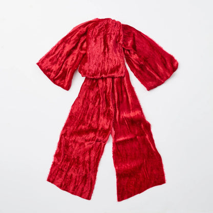 Yulemere Large Red Raw Edge Silk Velvet Lux Drape Loop Bow overall view