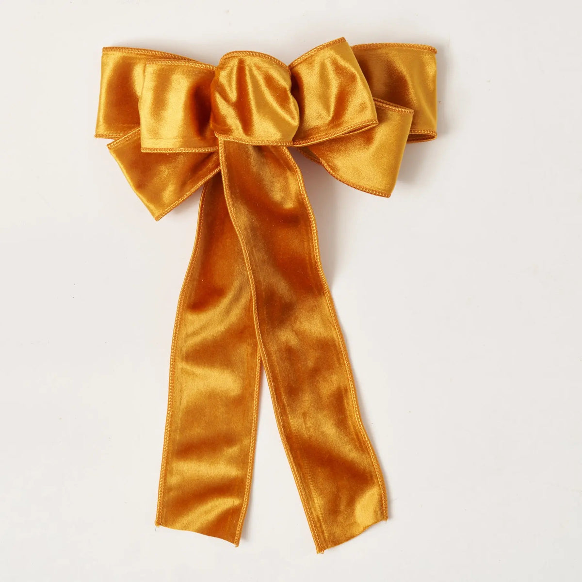 Yulemere Persimmon Gold Velvet Wire Lined Hand Tied Drape Holiday Bow overall view