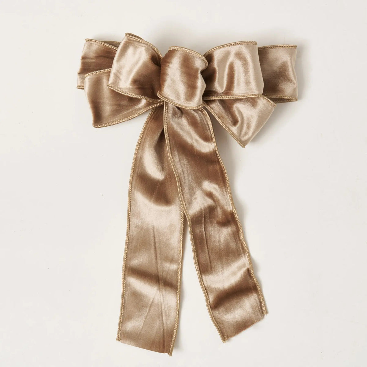 Yulemere Light Brown Latte Velvet Wire Lined Hand Tied Holiday Bow overall view