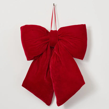 Yulemere Oversized Large Red Velvet Puffed Pillow Christmas Bow detail view 2