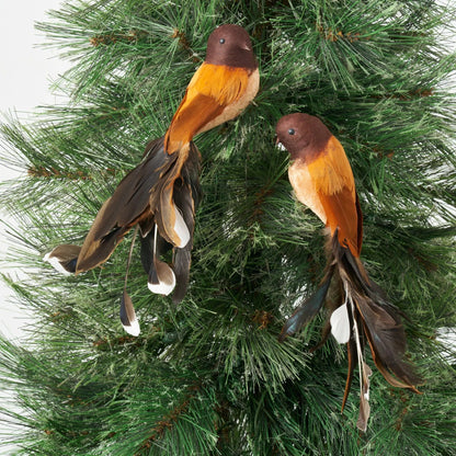 Yulemere Orange and Black Feather Clip on Bird Christmas Ornament overall view