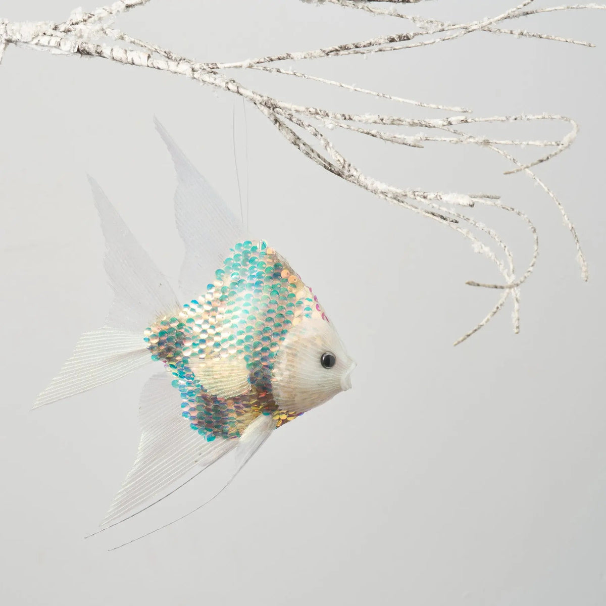 Yulemere Multicolored Shiny Sequin Large Angel Fish Christmas Ornament overall view