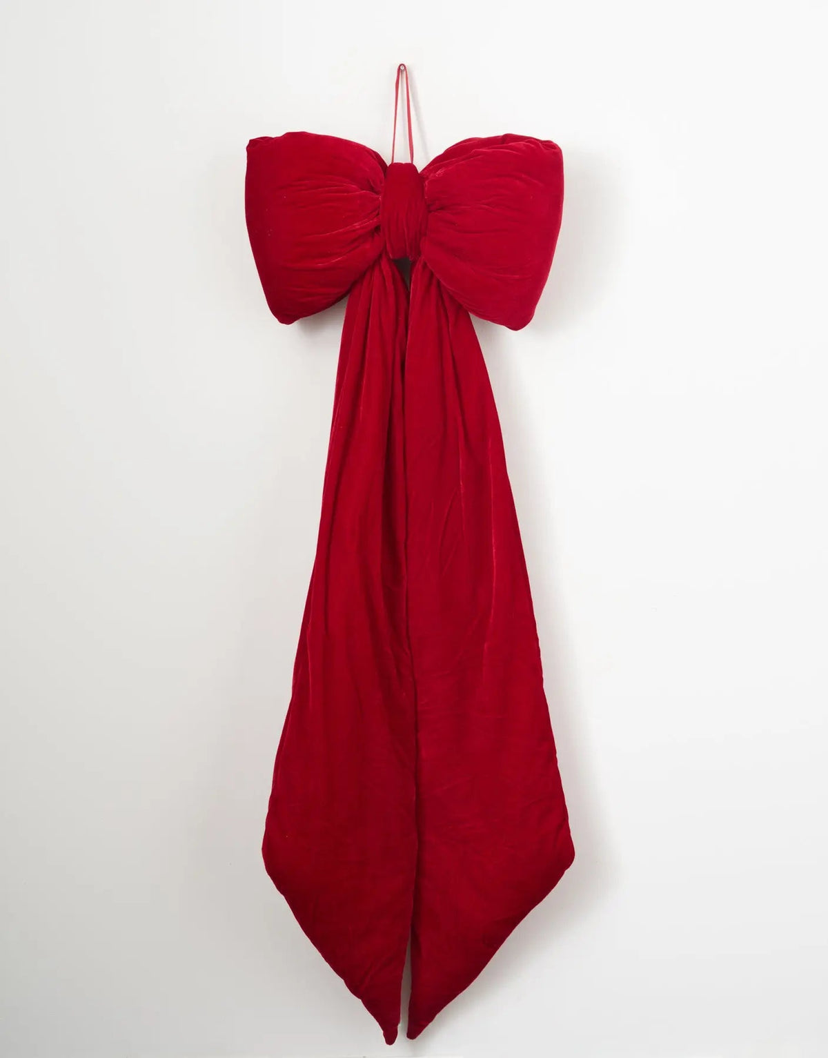 Yulemere Extra Large Red Velvet Puffed Pillow Christmas Bow detail view 2