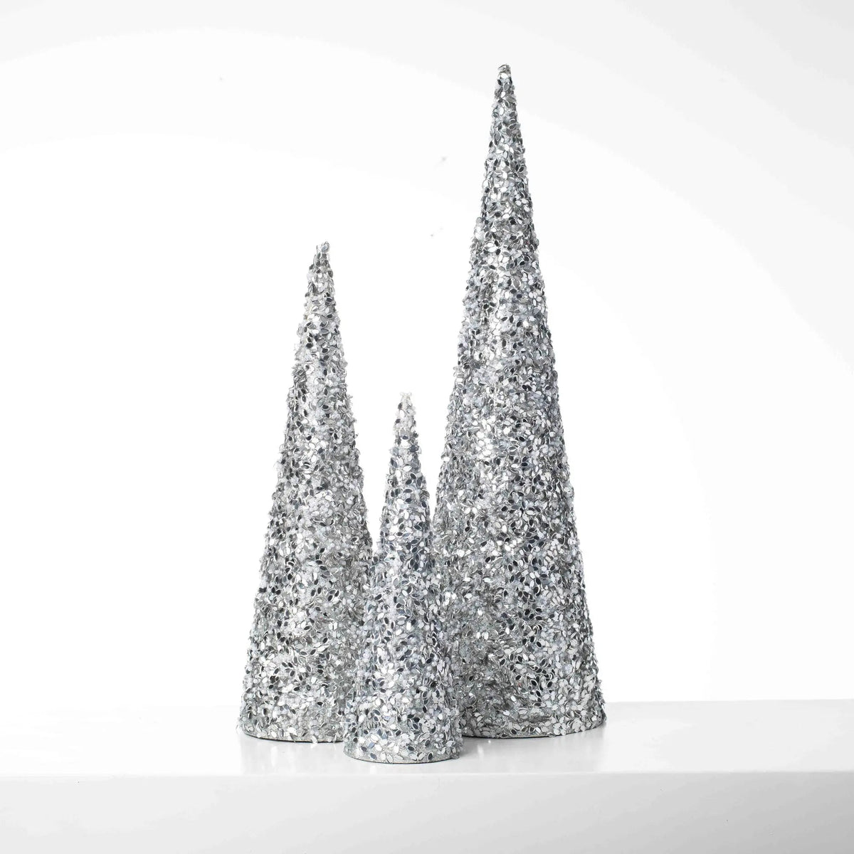 Yulemere Silver Beaded and Sequined Cone Christmas Tree Decor overall view