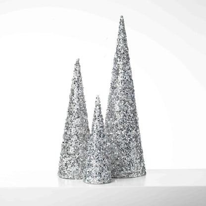 Yulemere Silver Beaded and Sequined Cone Christmas Tree Decor overall view