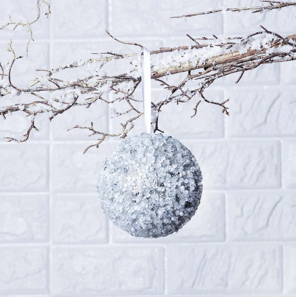 Yulemere Silver Beaded and Sequin Adorned Christmas Ornament overall view