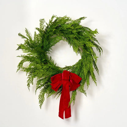 Yulemere Soft Touch Cedar Outdoor Christmas Wreath with Velvet Bow detail view 3