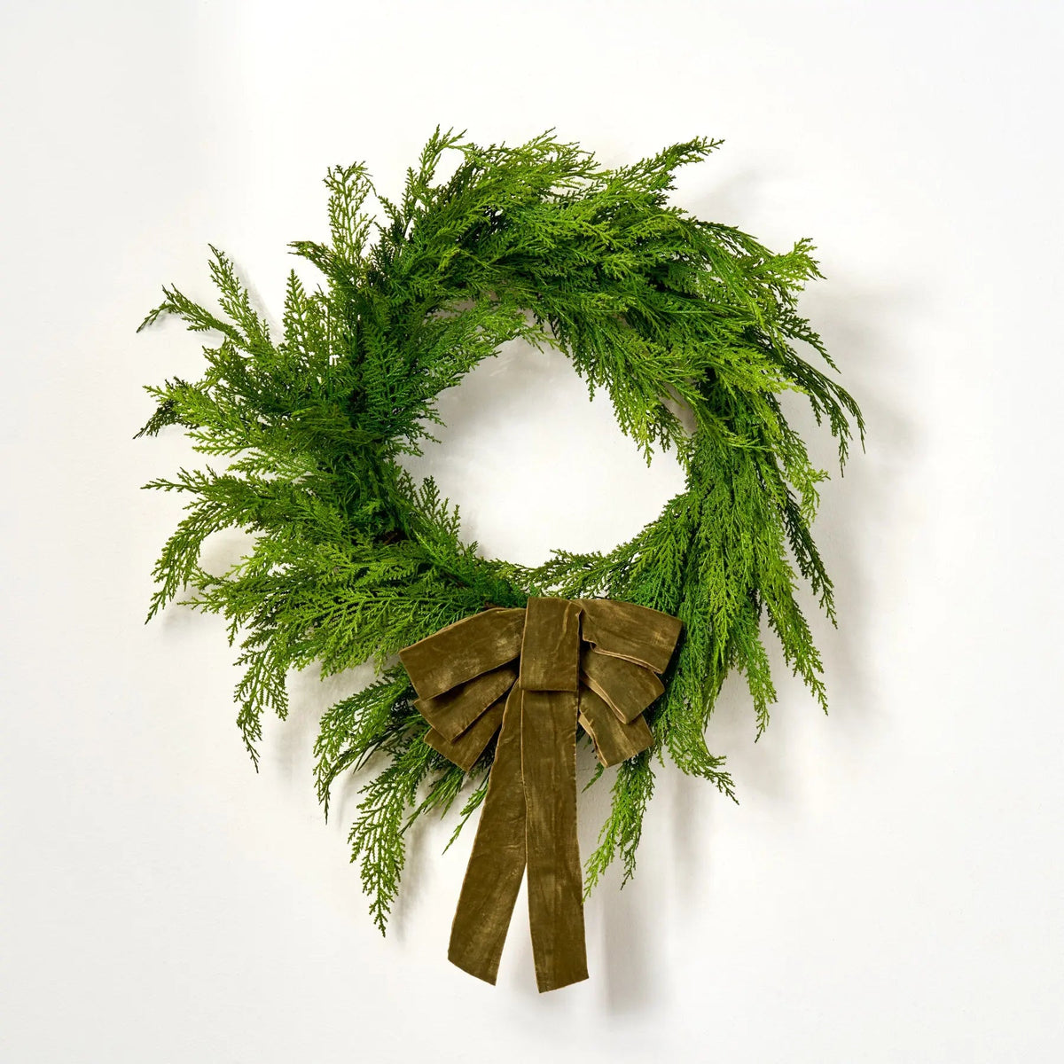Yulemere Soft Touch Cedar Outdoor Christmas Wreath with Velvet Bow detail view 4