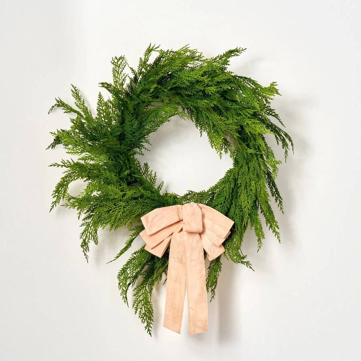 Yulemere Soft Touch Cedar Outdoor Christmas Wreath with Velvet Bow detail view 6