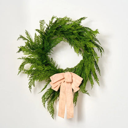 Yulemere Soft Touch Cedar Outdoor Christmas Wreath with Velvet Bow detail view 6