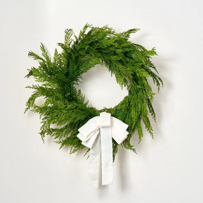 Yulemere Soft Touch Cedar Outdoor Christmas Wreath with Velvet Bow overall view