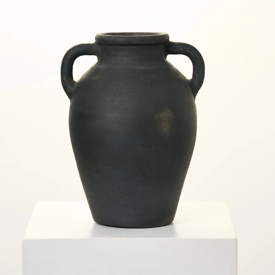 Yulemere Textured Black Terracotta Jug Vase with Handles overall view