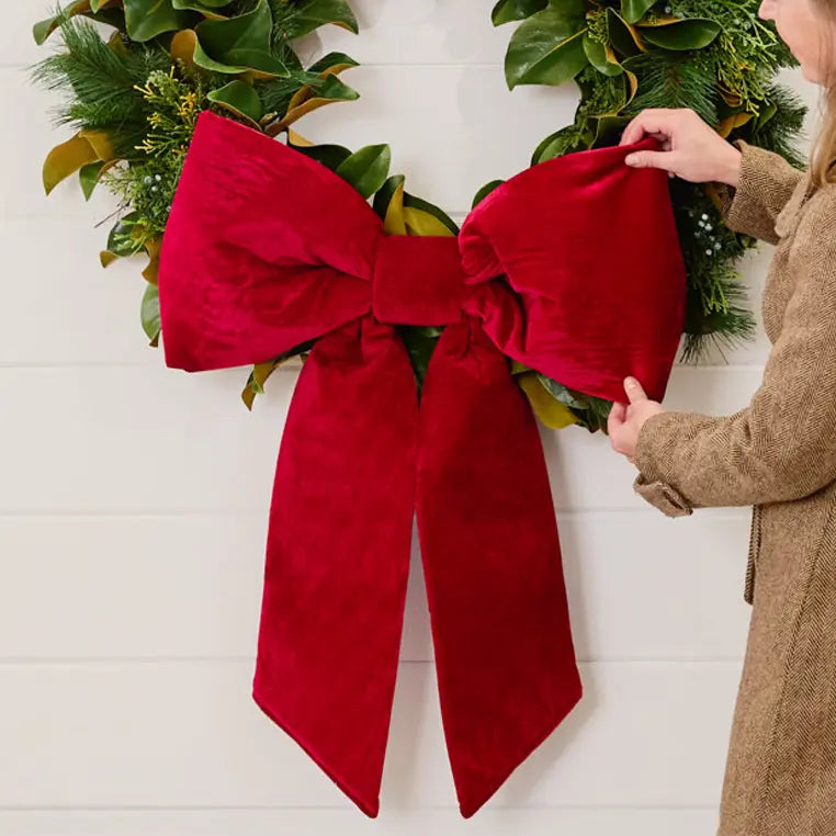 Yulemere Extra Large Door Size Wired Padded Red Velvet Bow detail view 3