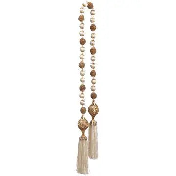 Yulemere Ivory and Gold Beaded Ball Tassel Christmas Garland detail view 3